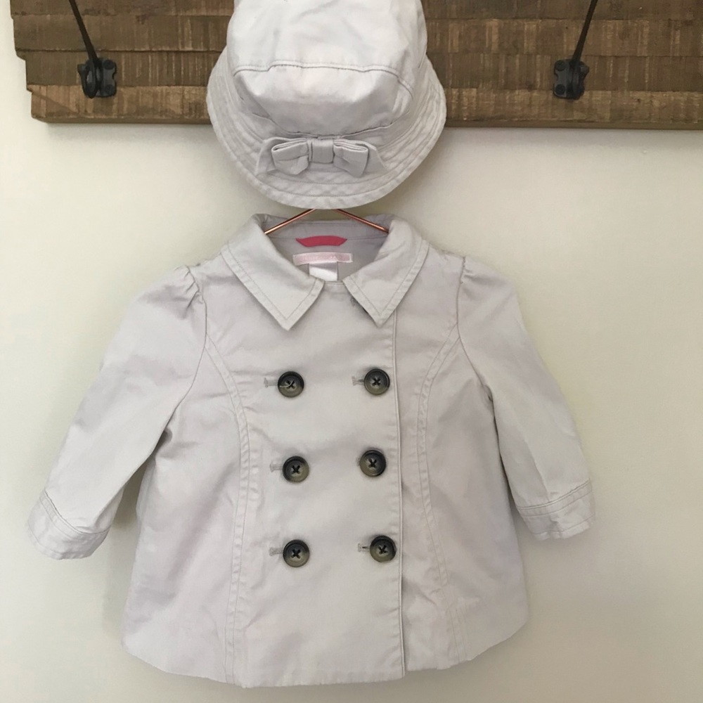 Janie and Jack girls trench coat and hat bow details gray pink
